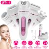 5 In 1 Electric Body Epilator Rechargeable Women\'s Grooming Kit Epilator Shaver Facial Brush Callus Remover 5-Point Massager with LED Light LED Displ