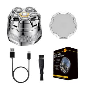 Cordless Electric Head Shaver For Men 6D Magnetic Floating Head IPX6 Waterproof Wet Dry Shaving Electric Razor Type-C Rechargeable Trimmer With LED Di (Option: Silver)