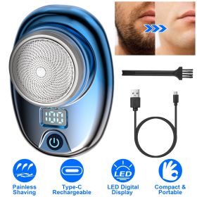 Portable Electric Shaver with LED Digital Display Type-C Rechargeable Electric Razor for Men Electric Beard Trimmer for Home Office Travel Car (Option: Blue)